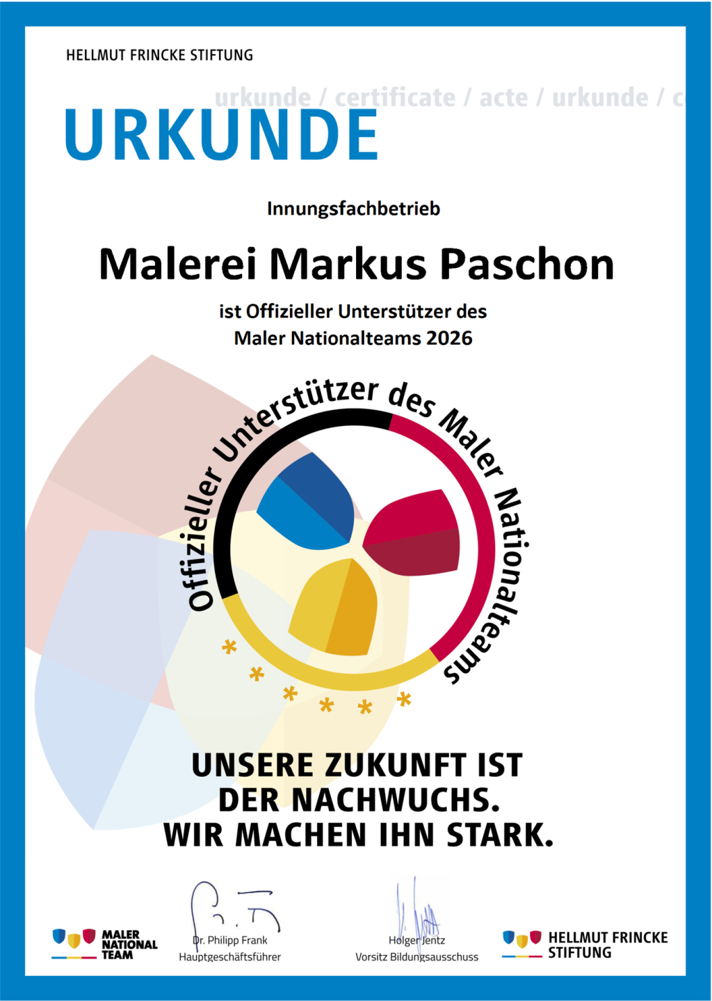 Urkunde 2026 Malerei Markus Paschon 
